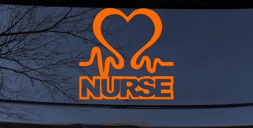 Nurse Heart in Heart Beat Car or Truck Window Decal Sticker (Orange)