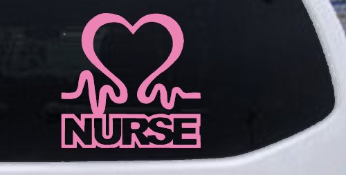 Nurse Heart in Heart Beat Car or Truck Window Decal Sticker (Pink)