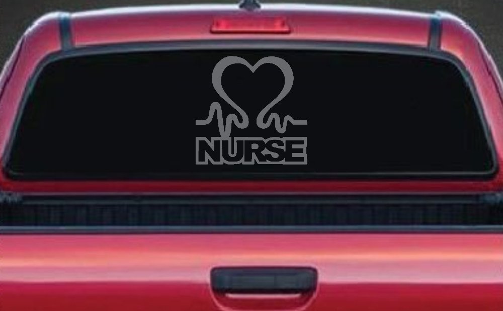Nurse Heart in Heart Beat Car or Truck Window Vinyl Decal Sticker (Silver)