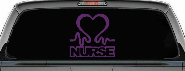 Nurse Heart in Heart Beat Car or Truck Window Decal Sticker (Violet)