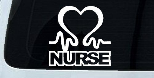 Nurse Heart in Heart Beat Car or Truck Window Vinyl Decal Sticker (White)