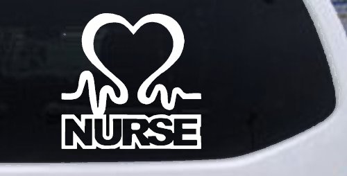 Nurse Heart in Heart Beat Car or Truck Window Vinyl Decal Sticker (White)
