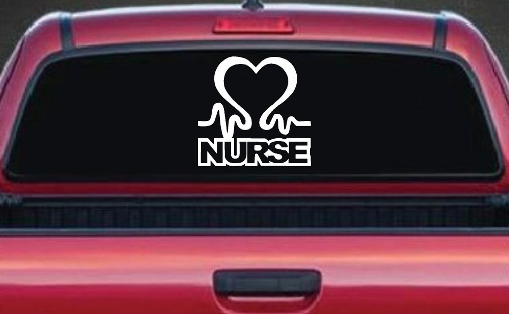 Nurse Heart in Heart Beat Car or Truck Window Decal Sticker (White)