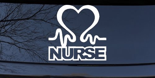 Nurse Heart in Heart Beat Car or Truck Window Vinyl Decal Sticker (White)