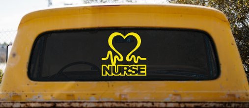 Nurse Heart in Heart Beat Car or Truck Window Vinyl Decal Sticker (Yellow)