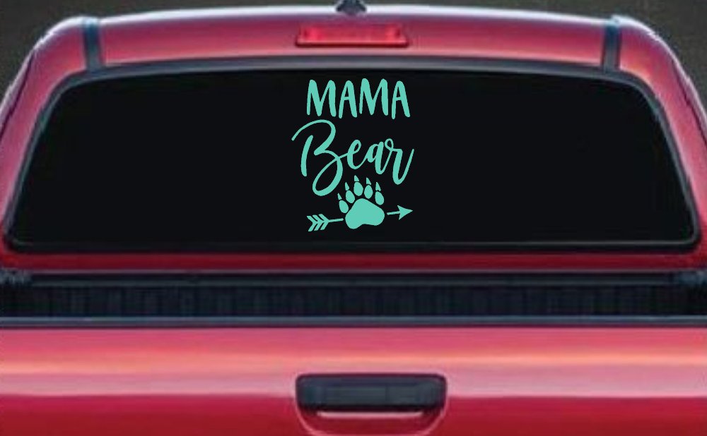 Mama Bear with Paw and Arrow Car or Truck Window Decal Sticker (Mint)