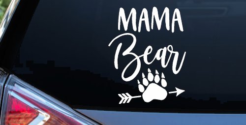 Mama Bear with Paw and Arrow Car or Truck Window Vinyl Decal Sticker (White)