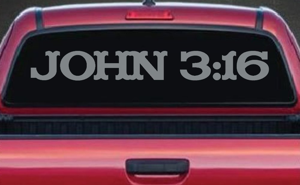 John 3:16 Christian Car or Truck Window Decal Sticker (Telegrey)