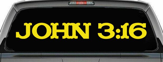 John 3:16 Christian Car or Truck Window Decal Sticker (Yellow)