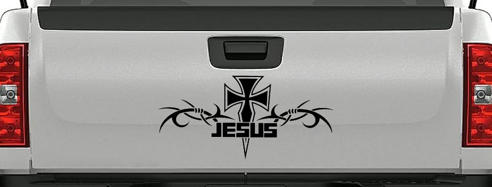 Tribal Barbed Wire Jesus With Cross  Christian Car or Truck Window Decal Sticker