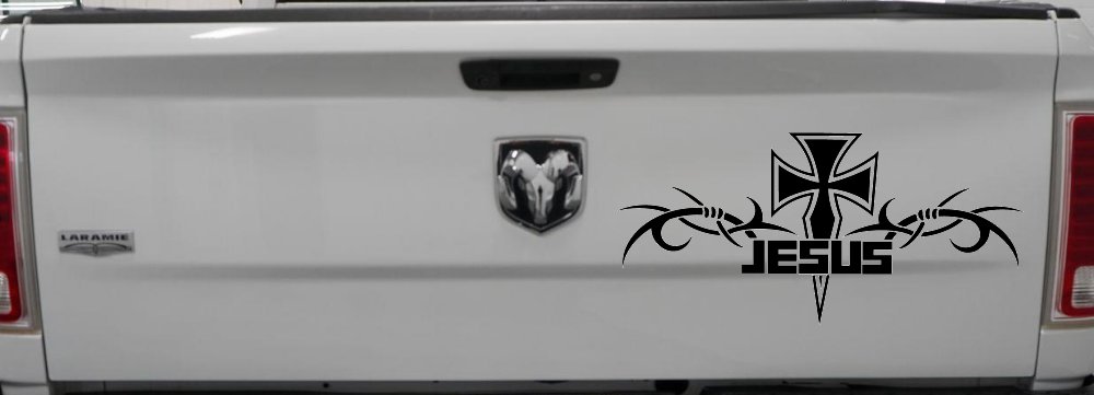 Tribal Barbed Wire Jesus With Cross  Christian Car or Truck Window Decal Sticker