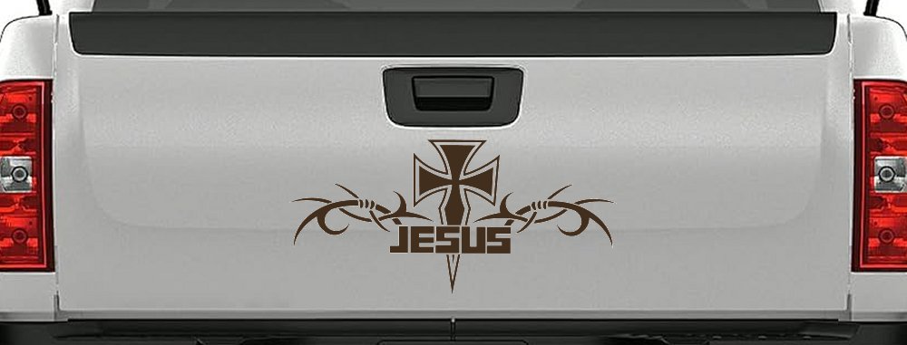 Tribal Barbed Wire Jesus With Cross  Christian Car or Truck Window Decal Sticker