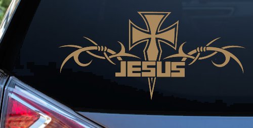 Tribal Barbed Wire Jesus With Cross  Christian Car or Truck Window Decal Sticker