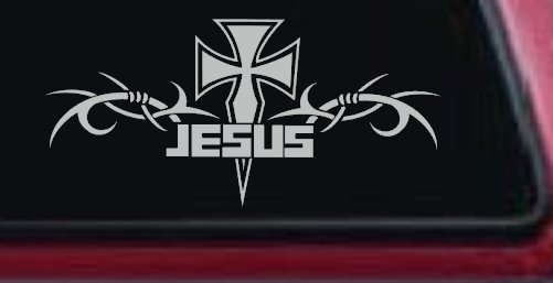 Tribal Barbed Wire Jesus With Cross  Christian Car or Truck Window Decal Sticker