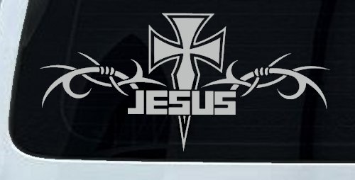 Tribal Barbed Wire Jesus With Cross  Christian Car or Truck Window Decal Sticker