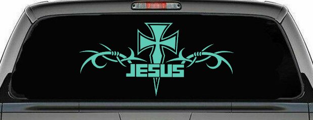 Tribal Barbed Wire Jesus With Cross  Christian Car or Truck Window Decal Sticker