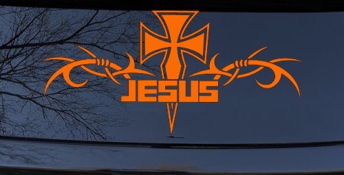 Tribal Barbed Wire Jesus With Cross  Christian Car or Truck Window Decal Sticker
