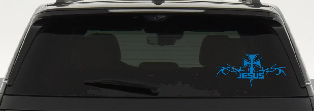 Tribal Barbed Wire Jesus With Cross  Christian Car or Truck Window Decal Sticker