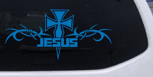 Tribal Barbed Wire Jesus With Cross  Christian Car or Truck Window Decal Sticker
