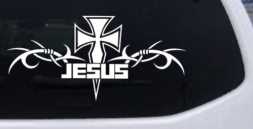 Tribal Barbed Wire Jesus With Cross  Christian Car or Truck Window Decal Sticker