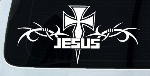Tribal Barbed Wire Jesus With Cross  Christian Car or Truck Window Decal Sticker