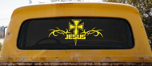 Tribal Barbed Wire Jesus With Cross  Christian Car or Truck Window Decal Sticker