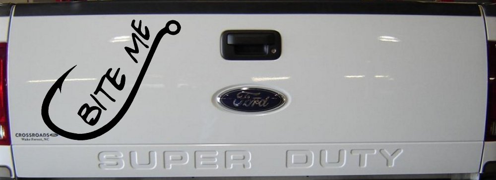 Bite me Funny Fishing Hook Fishing Car or Truck Window Vinyl Decal Sticker (Black)