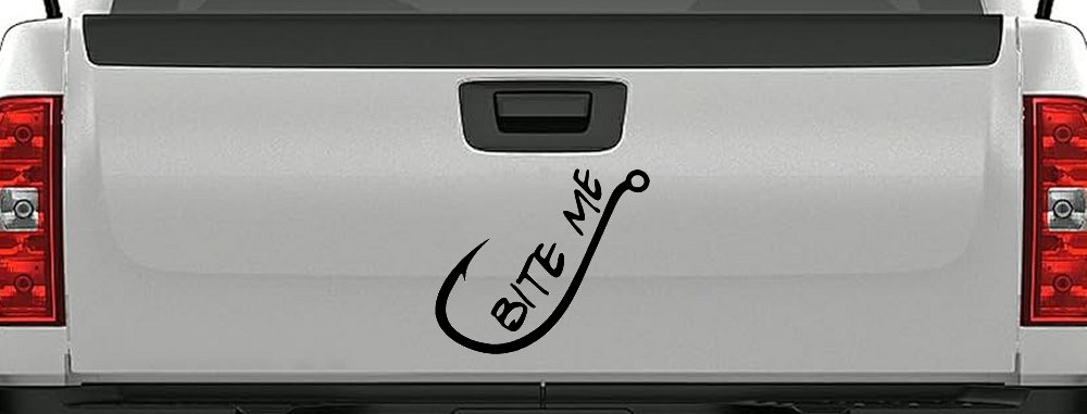 Bite me Funny Fishing Hook Fishing Car or Truck Window Decal Sticker (Black)