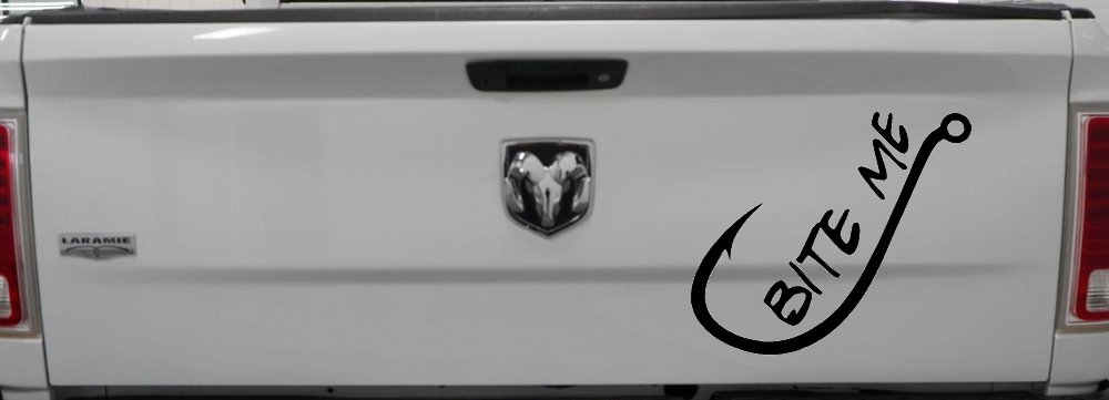 Bite me Funny Fishing Hook Fishing Car or Truck Window Decal Sticker (Black)