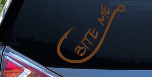 Bite me Funny Fishing Hook Fishing Car or Truck Window Vinyl Decal Sticker (Copper)
