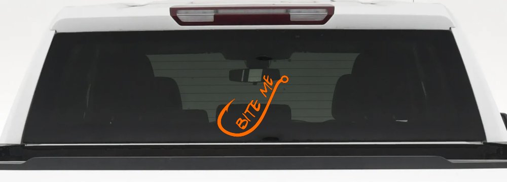 Bite me Funny Fishing Hook Fishing Car or Truck Window Vinyl Decal Sticker (Orange)