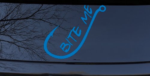Bite me Funny Fishing Hook Fishing Car or Truck Window Decal Sticker (Sky Blue)