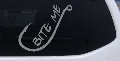 Bite me Funny Fishing Hook Fishing Car or Truck Window Decal Sticker (Telegrey)