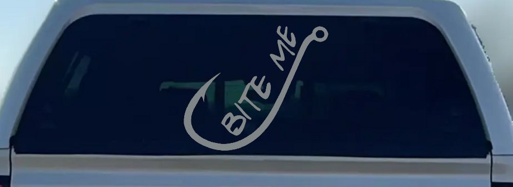 Bite me Funny Fishing Hook Fishing Car or Truck Window Decal Sticker (Telegrey)