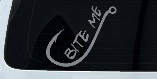 Bite me Funny Fishing Hook Fishing Car or Truck Window Vinyl Decal Sticker (Telegrey)