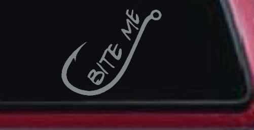 Bite me Funny Fishing Hook Fishing Car or Truck Window Decal Sticker (Telegrey)
