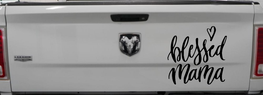 Blessed Mama with Heart Car or Truck Window Decal Sticker (Black)
