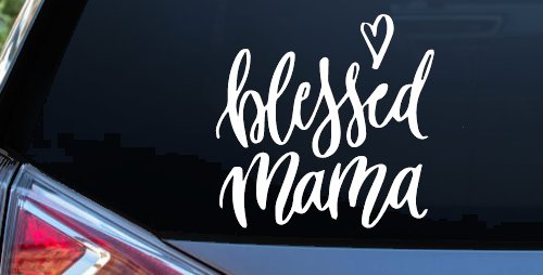 Blessed Mama with Heart Car or Truck Window Vinyl Decal Sticker (White)