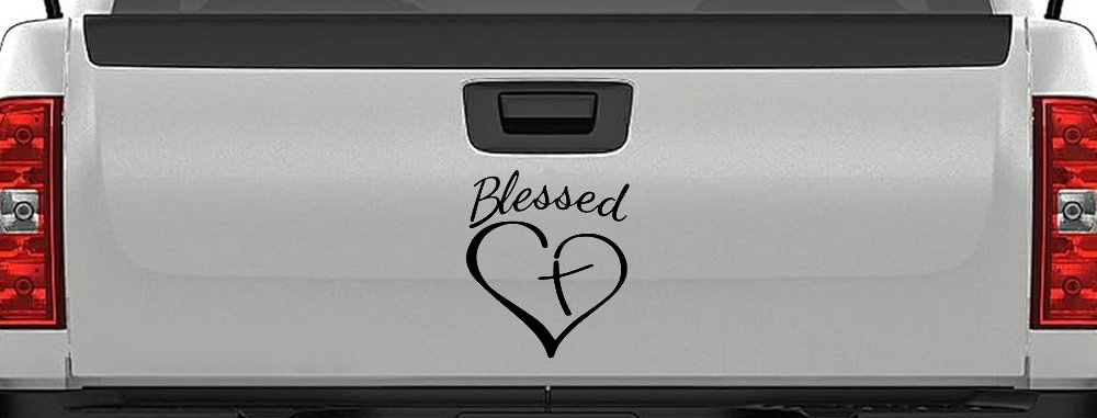 Blessed with Heart and Cross Christian Car or Truck Window Decal Sticker