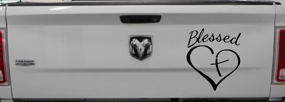 Blessed with Heart and Cross Christian Car or Truck Window Decal Sticker (Black)