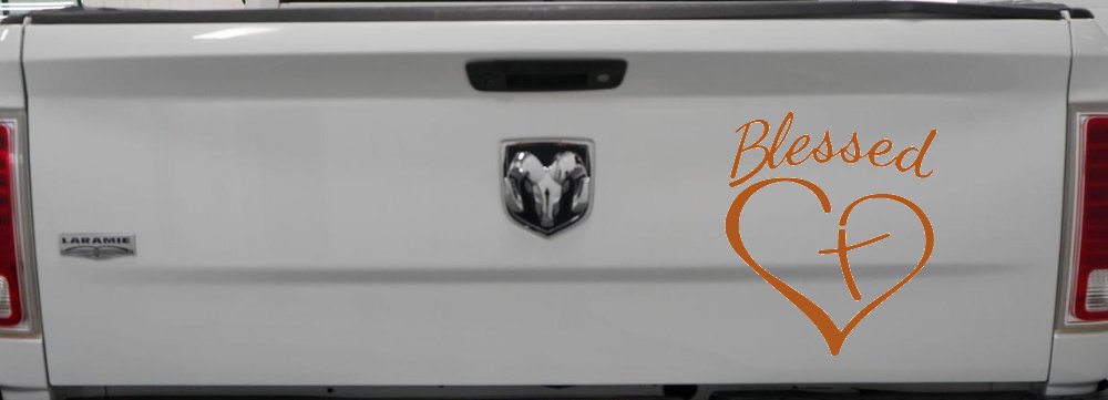 Blessed with Heart and Cross Christian Car or Truck Window Vinyl Decal Sticker (Nut Brown)