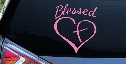 Blessed with Heart and Cross Christian Car or Truck Window Decal Sticker