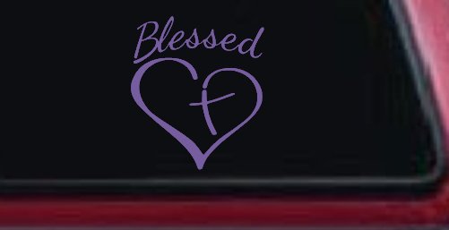Blessed with Heart and Cross Christian Car or Truck Window Decal Sticker