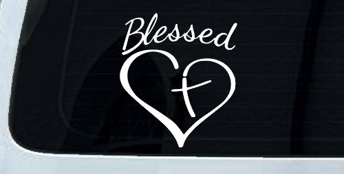 Blessed with Heart and Cross Christian Car or Truck Window Decal Sticker
