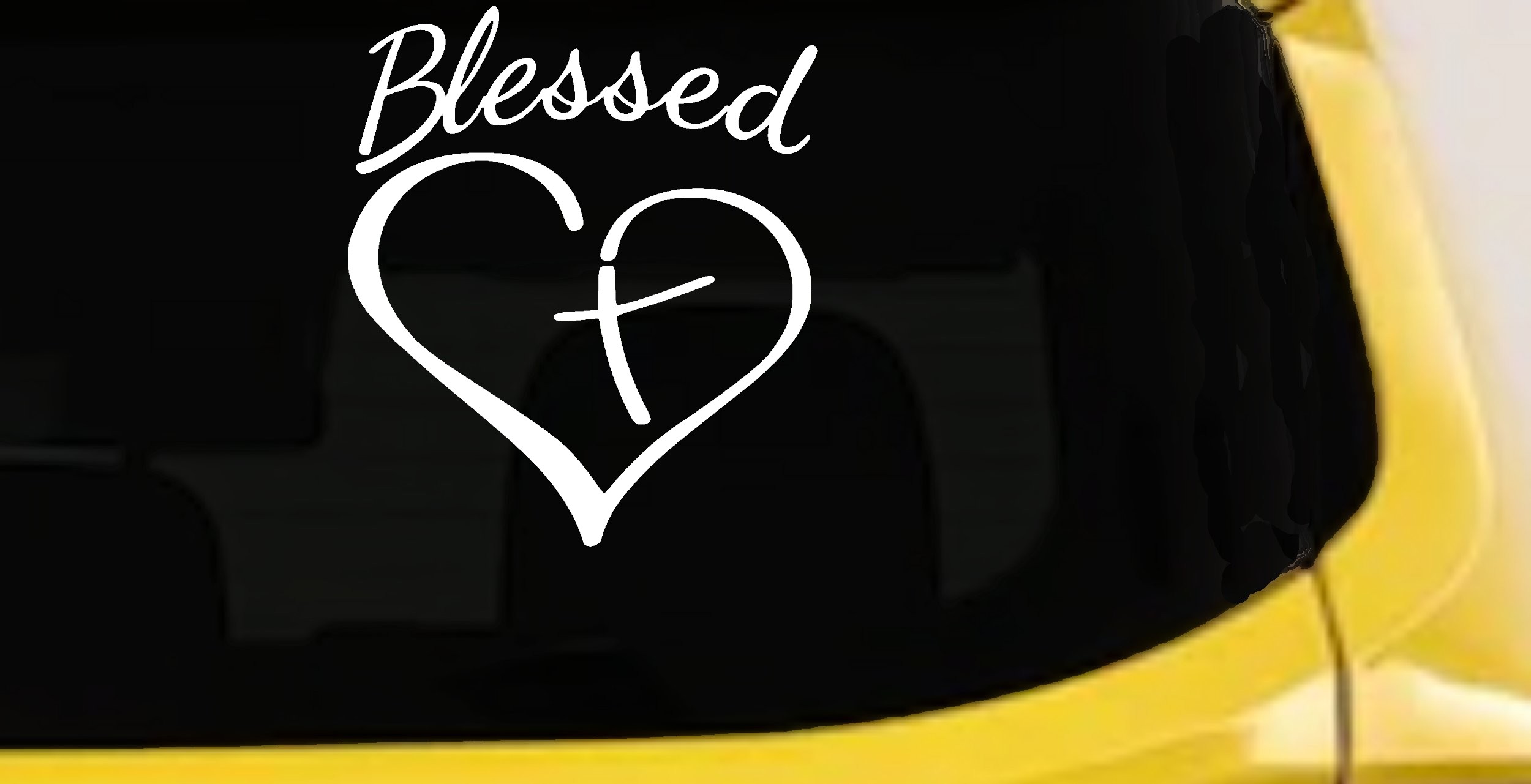 Blessed with Heart and Cross Christian Car or Truck Window Vinyl Decal Sticker (White)