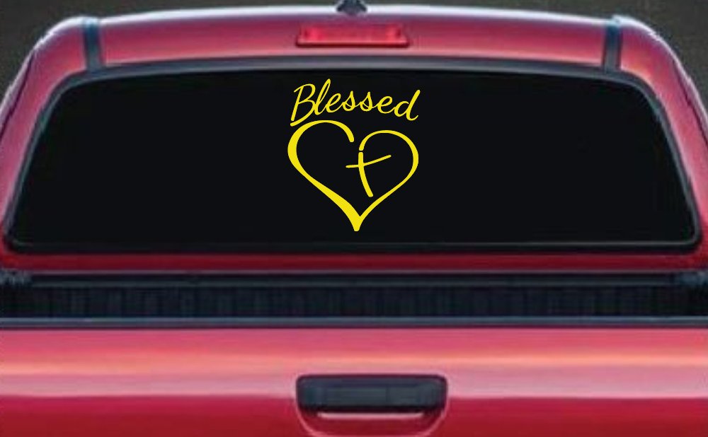 Blessed with Heart and Cross Christian Car or Truck Window Decal Sticker