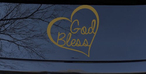 God Bless Inside Heart Christian Car or Truck Window Vinyl Decal Sticker (Gold)