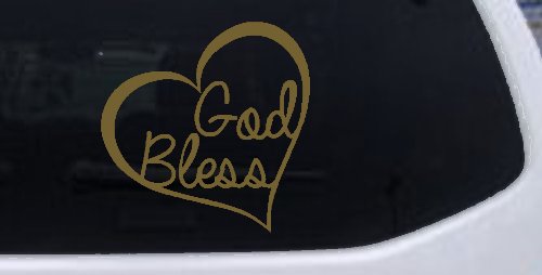 God Bless Inside Heart Christian Car or Truck Window Decal Sticker (Gold)