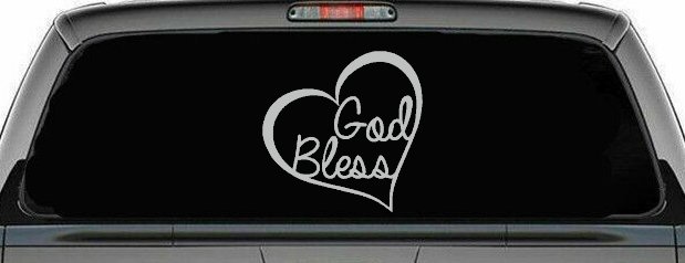 God Bless Inside Heart Christian Car or Truck Window Decal Sticker (Light Gray)