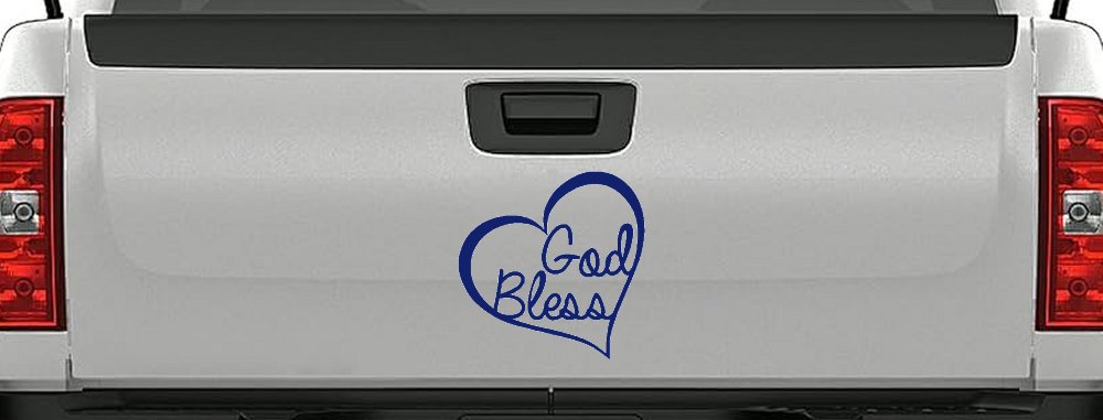 God Bless Inside Heart Christian Car or Truck Window Decal Sticker (Navy)